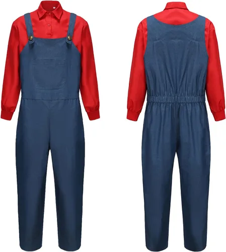 Vista 3 de Super Brothers Costume Adult Men Halloween Costume Cosplay Jumpsuit Shirt with Hat Beard Gloves Plumber Hero