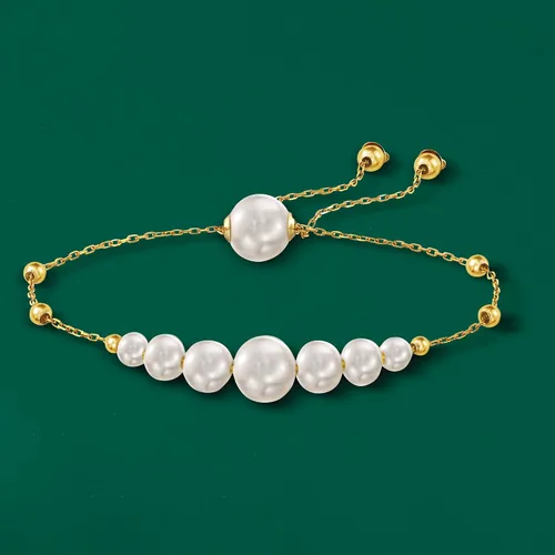 Vista 6 de Ross-Simons Pulsera bolo de perlas cultivadas de 0157-0374in en oro amarillo de 14 quilates perla no conocido