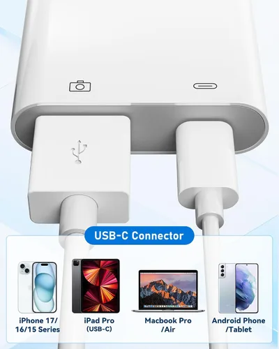 Vista 8 de Adaptador de cámara USB C a USB con puerto de carga PD de 30 W