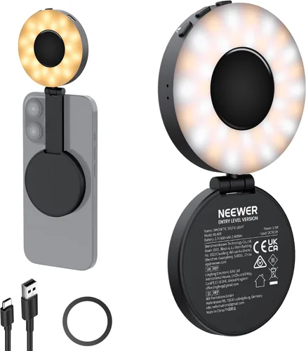 Vista 10 de NEEWER Luz magnética para selfie de nivel de entrada compatible con MagSafe iPhone, 1 W, clip de metal LED, anillo de iluminación de relleno