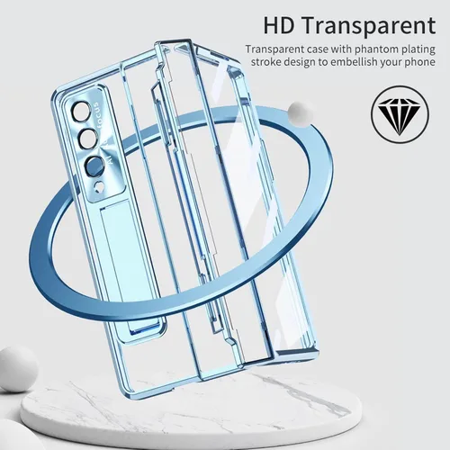 Vista 2 de Funda transparente para Samsung Galaxy Z Fold 3 con protección de bisagra plana, cubierta todo incluido Protector de pantalla integrado Protector