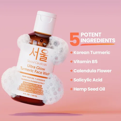 Vista 4 de SeoulCeuticals Limpiador facial de cúrcuma coreana, vegano, sin crueldad, limpiador facial coreano para el cuidado de la piel - K Beauty Cuidado