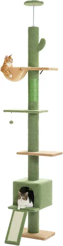Vista 10 de PEQULTI Árbol para gatos de piso a techo, torre alta para gatos, altura ajustable (83-108 pulgadas), 5 niveles de árbol trepador para gatos