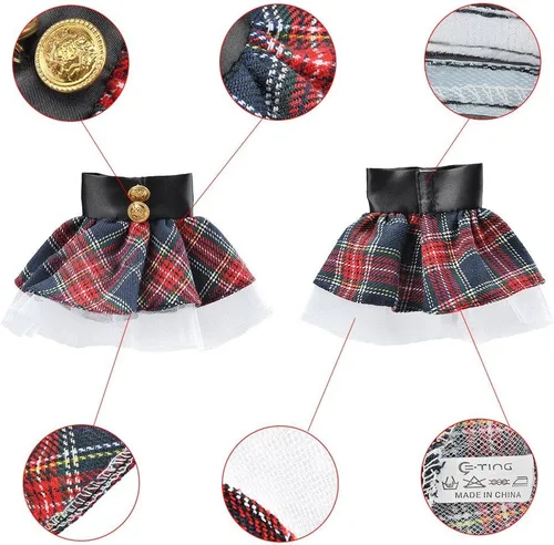Vista 2 de E-TING Santa Clothing Vestido a cuadros rojo-azul con botas para muñeca elfo Accesorios de disfraz perfectos para decoración navideña de muñecas