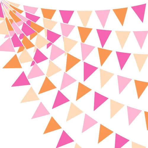 Vista 12 de Decoraciones de fiesta de vaquera de 32 pies con estampado de vaca rosa intenso, bandera triangular, banderines de tela, banderines para vaqueras