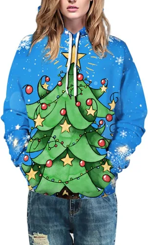 Vista 4 de Ainuno Sudadera con capucha unisex de Navidad para hombres y parejas, divertida sudadera con capucha navideña