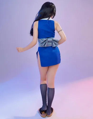Vista 2 de Miccostumes Disfraz de kimono para mujer vestido de corte alto con Obi y calcetines