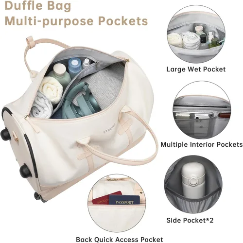 Vista 4 de ETRONIK Bolsa de lona con ruedas para mujer, Beige, Bolsa de lona con ruedas