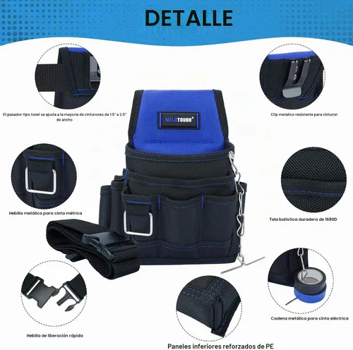Vista 3 de MELOTOUGH Bolsa de herramientas para electricista, bolsas para cinturón de herramientas, múltiples bolsillos, organizador de herramientas para Azul