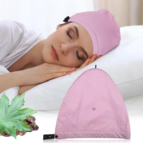 Vista 10 de Paquete de aceite de ricino para la cabeza, elástico y reutilizable, de algodón orgánico para mujeres que duermen, doble capa impermeable