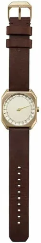 Vista 6 de slow Jo 18 - Reloj suizo de 24 horas con una sola mano - Oro con correa de piel marrón oscuro