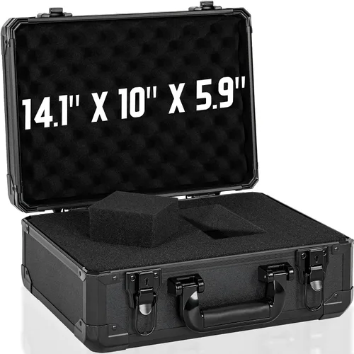 Vista 9 de Estuche de transporte de 11 pulgadas con espuma precortada en cubitos personalizable, carcasa de aluminio, construcción robusta de aleación