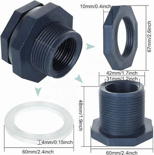 Vista 2 de 10 unidades de montaje de mamparo de PVC de 1 pulgada, conector de tanque de agua de doble rosca para barriles de lluvia, acuarios, tanques de agua