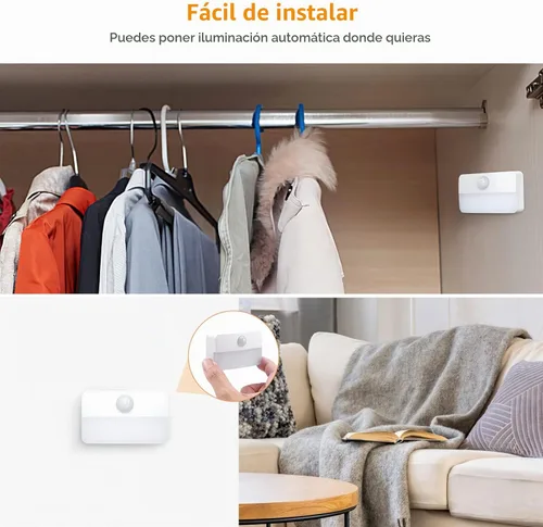 Vista 5 de Paquete de 2: luz nocturna con sensor de movimiento, luces adhesivas con sensor de movimiento para interiores, luces de cocina para debajo