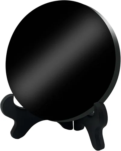 Vista 9 de Espejo de adivinación de obsidiana negra, espejo de obsidiana con soporte y bolsa para adivinación, meditación, curación, Feng Shui (100mm (4.0in))