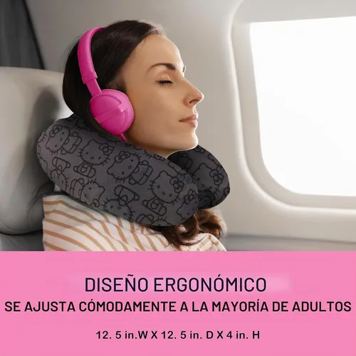 Vista 5 de FUL Hello Kitty - Almohada para el cuello, color negro Accesorios de viaje de espuma viscoelástica para avión, automóvil y oficina, cómodos