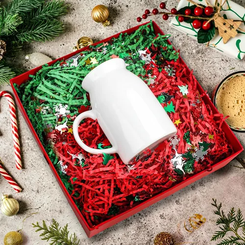 Vista 8 de LOMIMOS Relleno de papel de Navidad de 1 libra, papel de rafia de Navidad rojo y verde con confeti de Navidad para envolver regalos, cesta