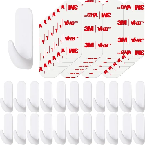 Vista 7 de Ganchos de pared para colgar de servicio pesado, 12 grandes autoadhesivos de pared con 16 tiras sin daño, adhesivo transparente para llaves, ducha