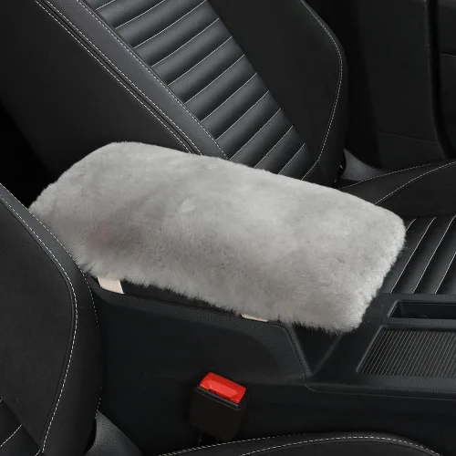 Vista 15 de IRIWOOL - Funda de reposabrazos de piel de oveja, cubierta de reposabrazos de auto, cojín suave de consola para coche, cubierta de consola central