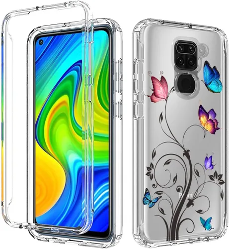 Vista 6 de Funda para Redmi Note 9/Redmi 10X 4G M2003J15SC con protector de pantalla de vidrio templado, cuerpo completo transparente con diseño floral, fundas