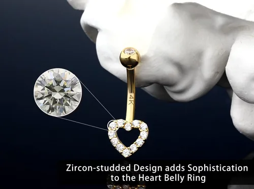 Vista 3 de Melighting Piercing para ombligo de oro real de 14 quilates, joyería de piercing de ombligo de corazón con circonita cúbica transparente, joyería