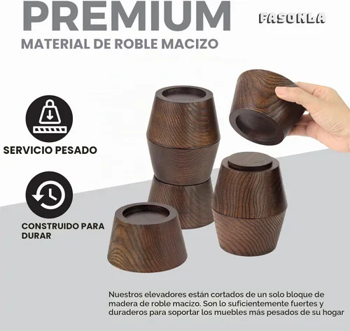 Vista 3 de Elevadores de cama (juego de 4) elevadores de muebles de altura de 2 pulgadas, elevadores de madera maciza de roble para cama, elevadores de muebles