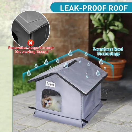 Vista 2 de TailTastic Casa para Gatos de Exterior Resistente a la Intemperie y Aislada - Base Sin Costuras Se Mantiene Seca, Fácil Montaje, Refugio Cálido