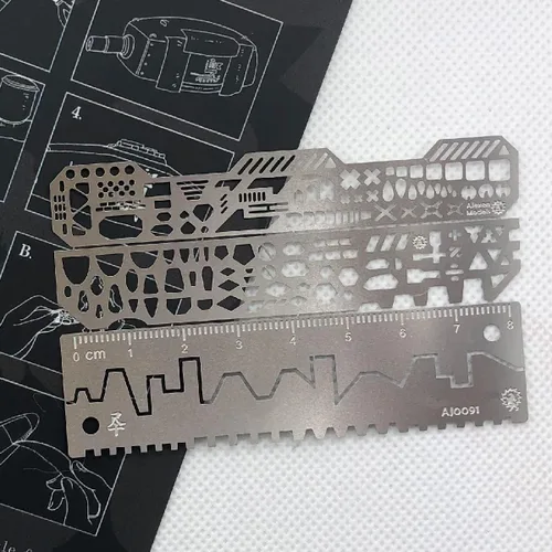 Vista 3 de Hobby Model Craft Gundam Kit de herramientas modelo de acero inoxidable tallado regla auxiliar Taladro Taladro Detalle Maker Scribe Line Stencil 4pcs