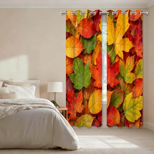 Vista 27 de Shrahala Orange Autumn Autumn Blackout Curtain Tiers, Fall Kitchen Valance Light Blocking Tier Drapes with Rod Pocket, 2 Pack 26 X 24 in