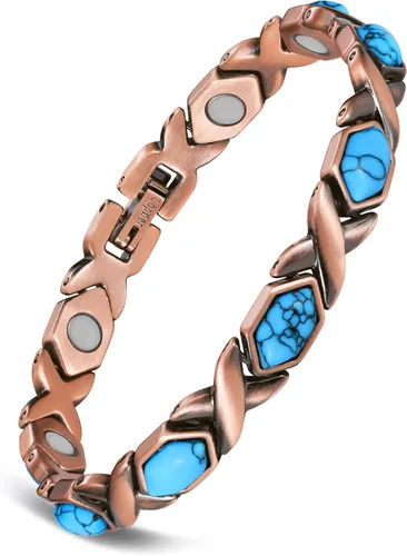 Vista 11 de Feraco Pulseras de Cobre Puro para Mujeres, Pulsera Magnética de Ultra Fuerza con Imanes de 3800 Gauss y Turquesa Natural y Piedras, Ajustable