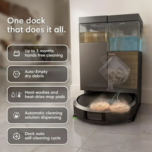 Vista 3 de iRobot Roomba Plus 575 Robot Aspirador y Trapeador Combo, Succión de 25,000 Pa, PrecisionVision AI Obstáculo Evitación de Obstáculos, Vacío de 90