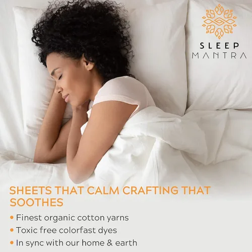 Vista 9 de Sleep Mantra Juego de sábanas de 4 piezas de 4 piezas de tamaño individual de 100 % algodón orgánico, tejido de percal suave y refrescante