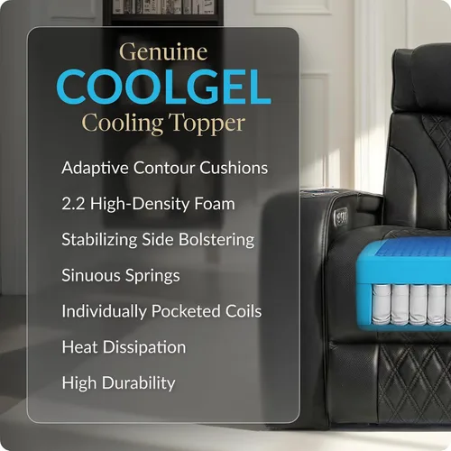 Vista 7 de Seatcraft Armada LT - Asiento de cine en casa, sofá biplaza negro con almacenamiento