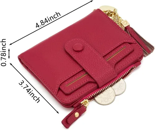 Vista 5 de Mini cartera plegable de cuero suave con protección RFID, para mujer, con funda para tarjeta, con ventana de identificación, monedero
