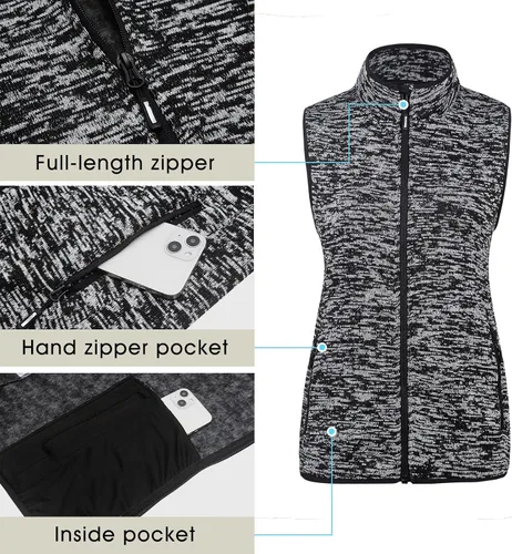 Vista 5 de Spoear con cierre para mujer chaleco con bolsillos de cierre ATHLETIC sudadera de forro polar chaleco sin mangas suéter chamarra