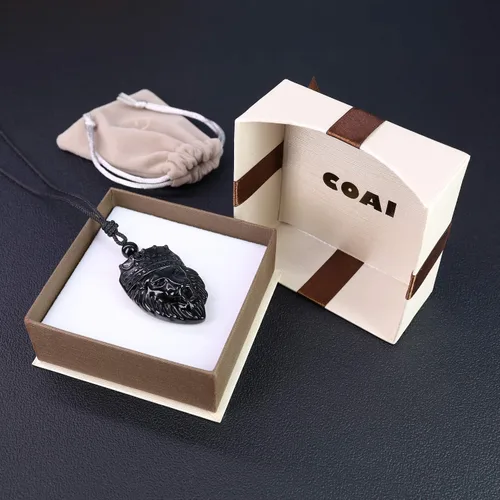 Vista 6 de COAI Collar con colgante de piedra de obsidiana Rey León coronado