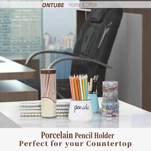 Vista 2 de Soporte para lápices de porcelana, soporte para bolígrafos de cerámica (blanco) Porcelain ceramic, pen & pencil holder, sturdy, easy-clean