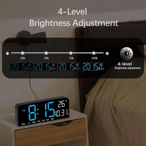 Vista 3 de JoFomp Reloj de pared digital LED decorativo, reloj despertador digital de 10 pulgadas para dormitorios, reloj digital con pantalla grande