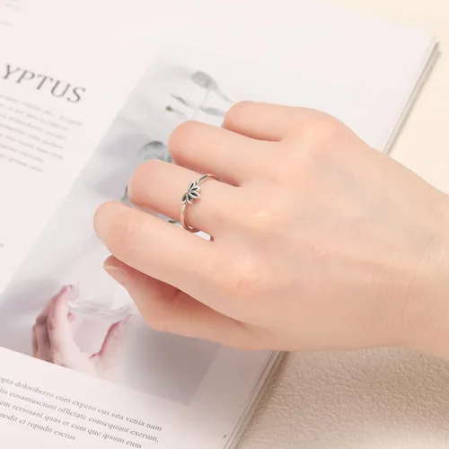 Vista 6 de Womens Lotus Flower Rings Simple Rings 925 Sterling Silver Rings Womens Stacking Rings Vintage Statement Rings Size 5-9