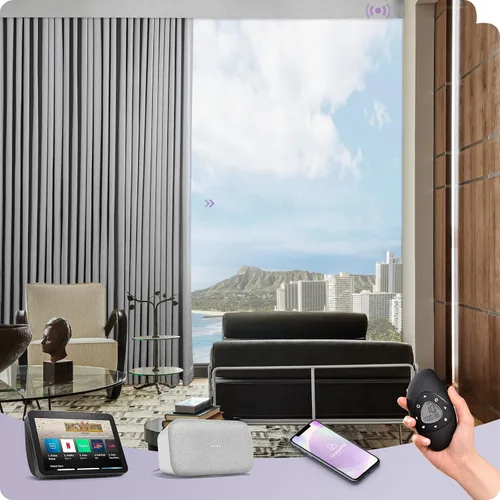 Vista 25 de Graywind Cortinas motorizadas con riel, cortinas inteligentes para oscurecer la habitación, cortinas cableadas compatibles con control remoto Alexa