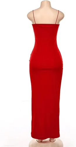 Vista 5 de PRIMODA - Vestido largo bodycon con tirantes delgados para mujer, con abertura hasta el muslo, formal, para invitados de boda, vestido de club