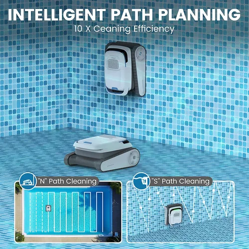 Vista 4 de VOXIV Aspiradora robótica inalámbrica para piscina, limpiador de piscina con unidad de oruga y navegación inteligente, escalada en pared y línea