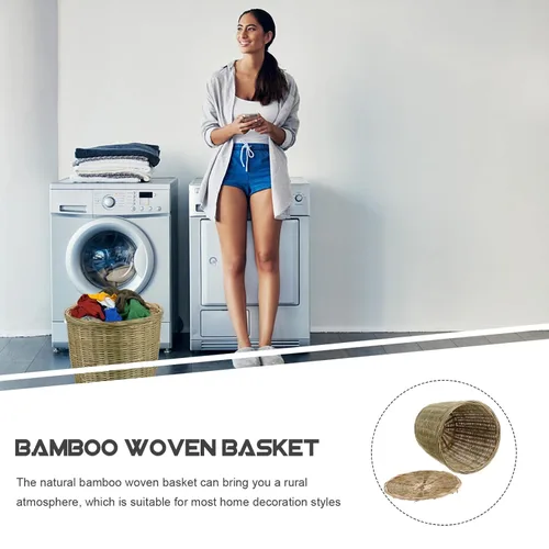 Vista 9 de Luxshiny Cesta de basura con tapa, almacenamiento tejido versátil para dormitorio, cocina, organizador ordenado para verduras y artículos diversos