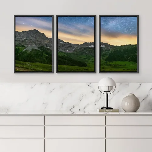 Vista 4 de wall26 Lienzo enmarcado para pared, juego de arte de noche estrellada sobre montañas, cielo nocturno tranquilo, naturaleza, desierto, fotografía