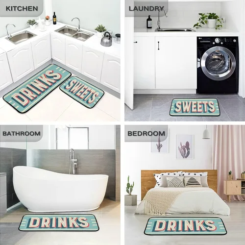 Vista 5 de Sweets Quotes - Juego de 2 tapetes de cocina retro vintage, antideslizantes, para puerta, baño, hogar, oficina, fregadero, lavandería, granja, 28 x