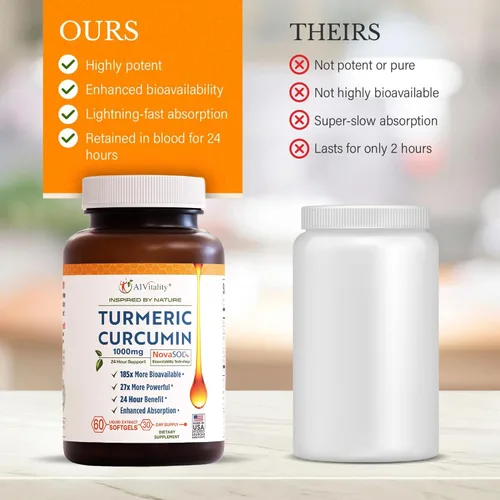 Vista 3 de A1 Vitality - Suplementos NovaSOL de curcumina de cúrcuma, 1000 mg más potentes que la bioperina, inflamación, alivio del dolor articular, 185 veces