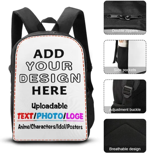 Vista 2 de Mochila personalizada con texto de imagen y foto, personaliza mochila de viaje para laptop para hombres y mujeres, bolsa de hombro casual de 17