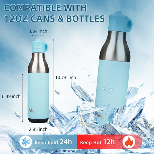 Vista 4 de Konokyo Botella de agua de acero inoxidable de 13 onzas con pajilla, aislada, botella de viaje de metal reutilizable con parte inferior extraíble