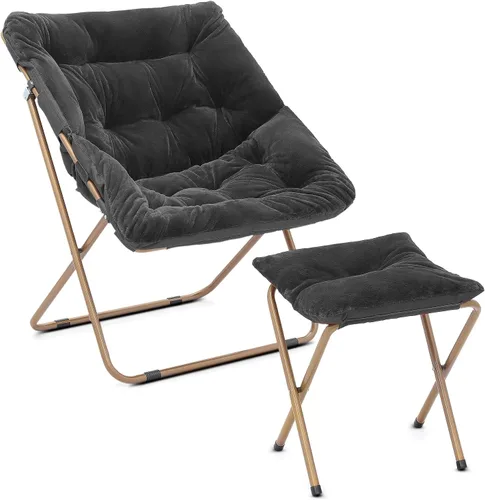 Vista 11 de Cómoda silla con platillo, silla de sala de estar, silla plegable acolchada suave de piel sintética, cómoda silla cuadrada de luna para sala