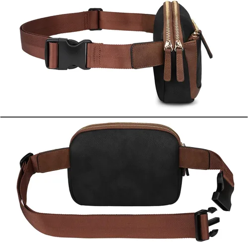 Vista 6 de Uromee Riñoneras para mujer Everywhere bolsa cruzada con correa ajustable de cuero vegano, negro con café, Casual